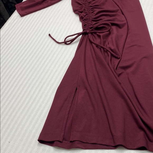 Banana Republic Burgundy Dress Long Sleeve Side Cinch Side Slit Stretch Large - Picture 10 of 12